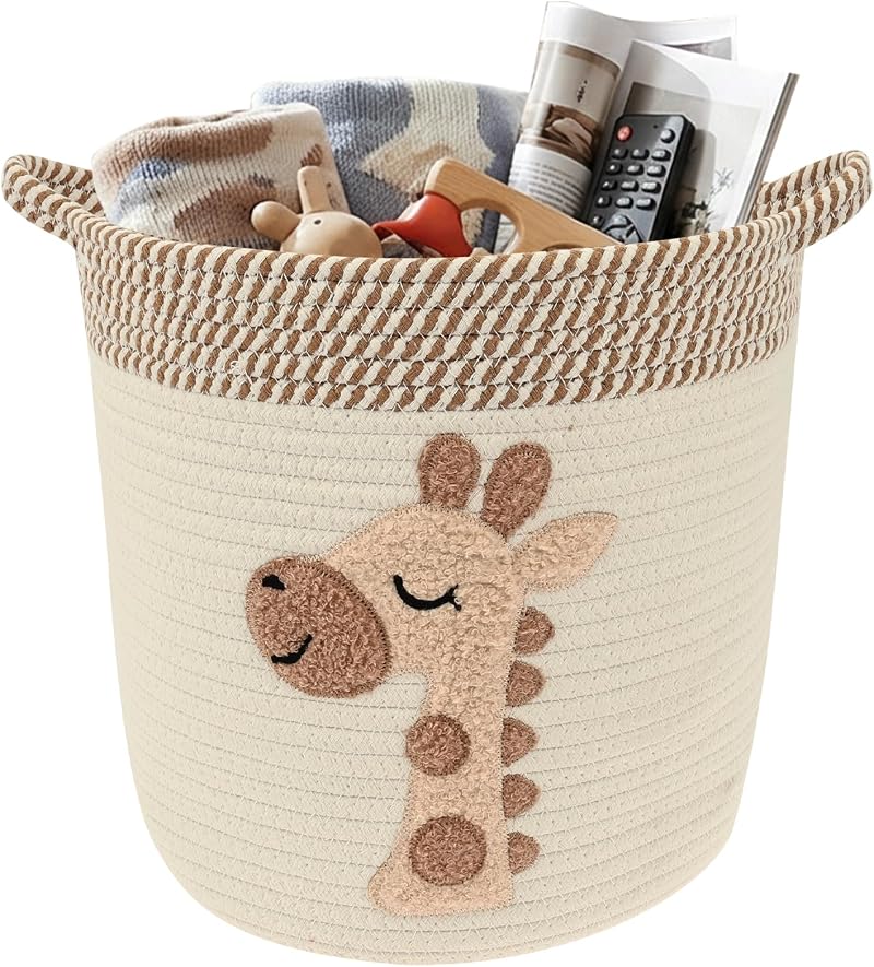 CBWERBB Toy Storage Basket Woven Cotton Rope with Embroidery 30x28cm