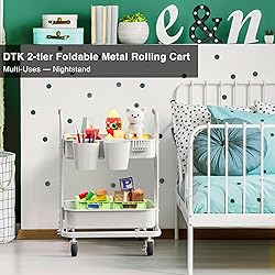 DTK 2 Tier Rolling Cart, Small Metal Utility Cart