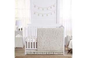 Sweet Jojo Designs 4-Piece Baby Crib Bedding Set (Woodland Boho Leaf) for Girls, Infants/Nursery incl. Blanket, Fitted Sheet, Skirt, Diaper Stacker (Neutral, Taupe, Linen, Botanical Floral, Farmhouse)