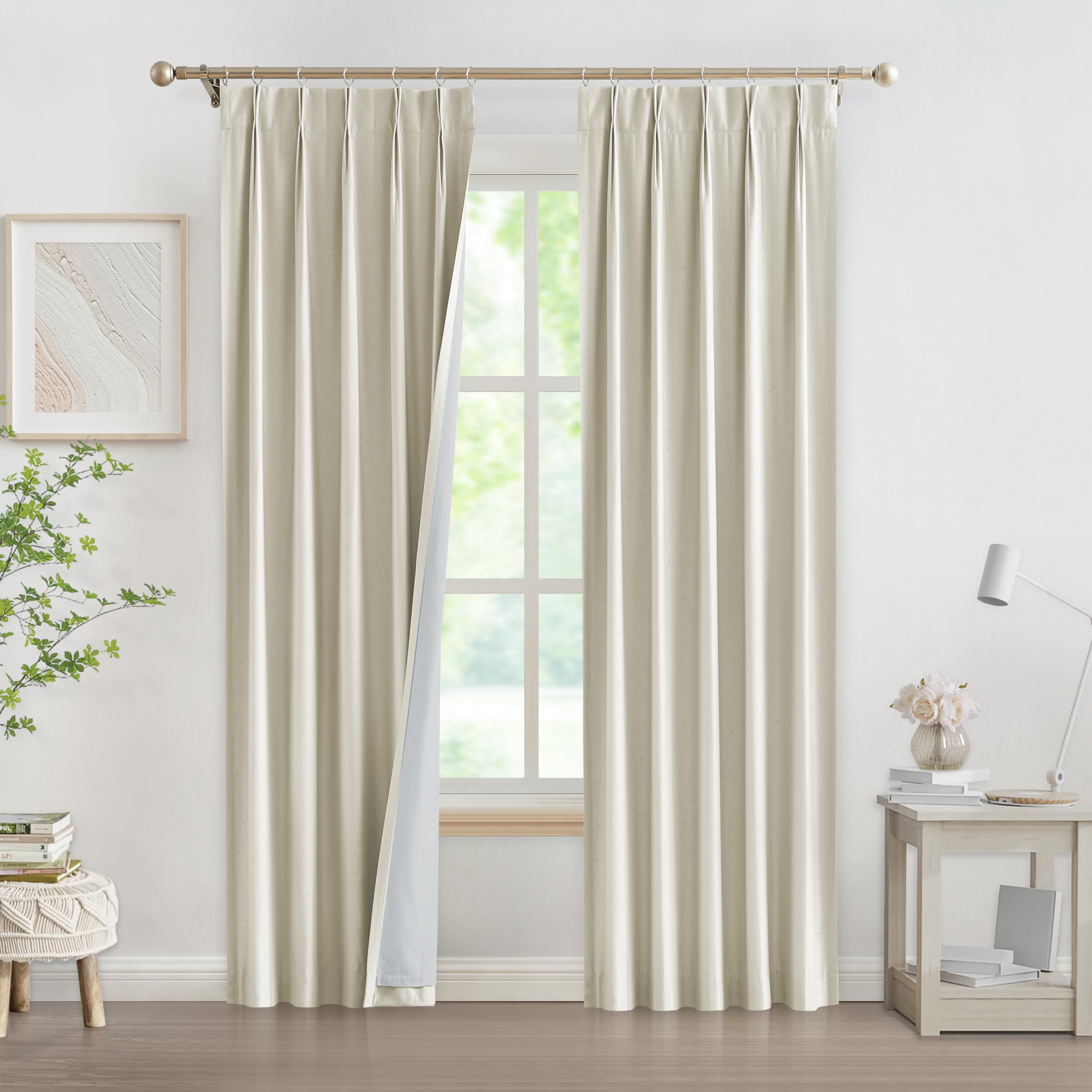 Photo 1 of WEST LAKE 108 Inches Ivory Full Blackout Curtain Panels with Liner 9 Feet Long,Luxury Acetate Faux Silk Drapes with Back Tabs,Thermal Insulating Window Treatment for Bedroom,Living Room,25"x108"x2