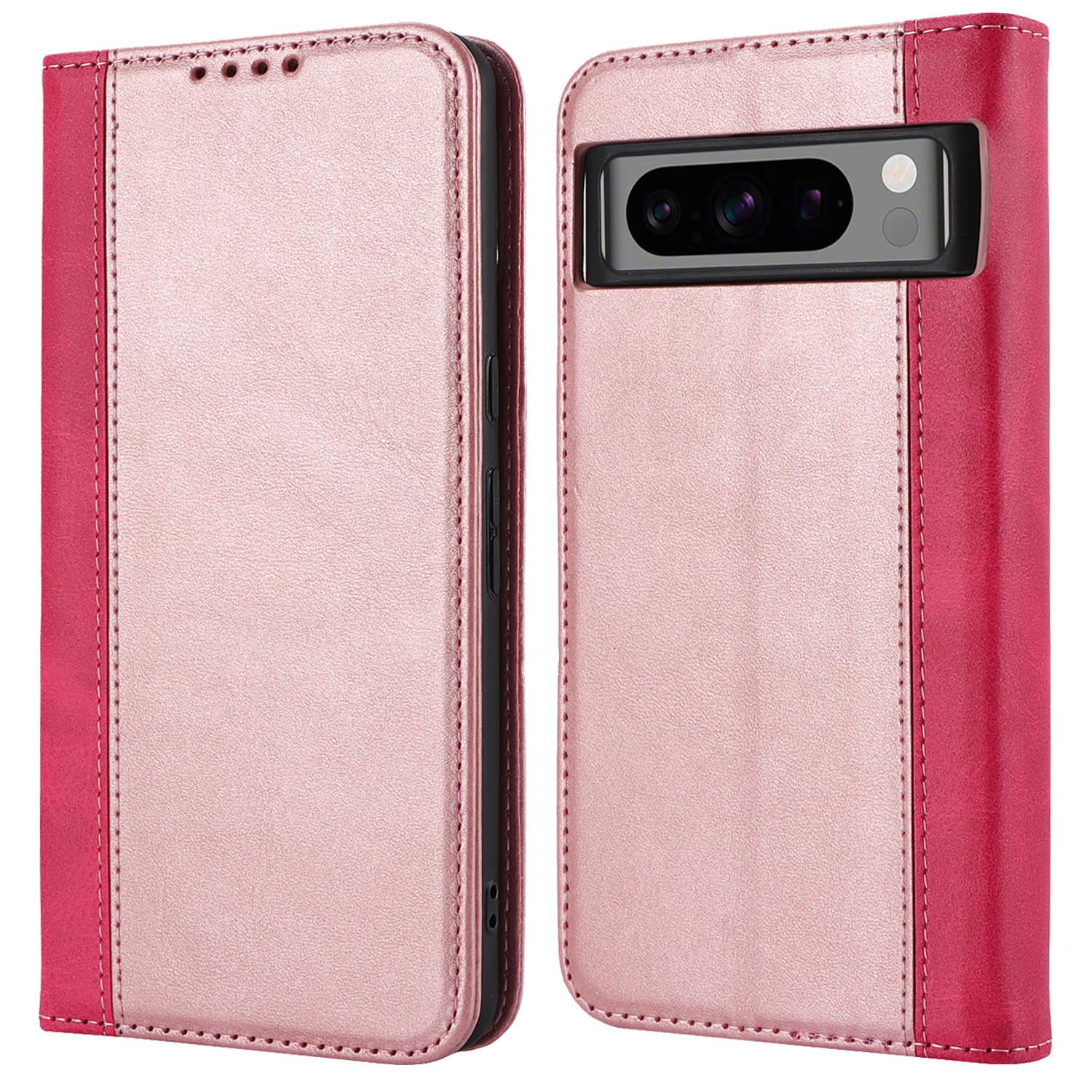 Photo 1 of ?????? for Google Pixel 8 Pro Case Wallet with Card Holder Flip Cover with Credit Card Slots -Rose Gold & Rose red