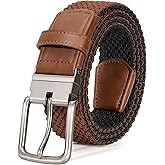 JASGOOD Reversible Elastic Braided Belt for Men, 1.34" Casual Woven Stretch Golf Belt for Jeans Shorts Pants