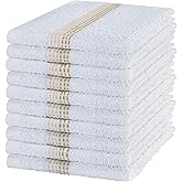 DecorRack 10 Pack 100% Cotton Washcloths, 12x12 inch White Dotted Soft Cotton Face Towels, Absorbent & Durable Wash Cloth Set for Bathroom, Spa, Gym & Travel, Yellow (Pack of 10)