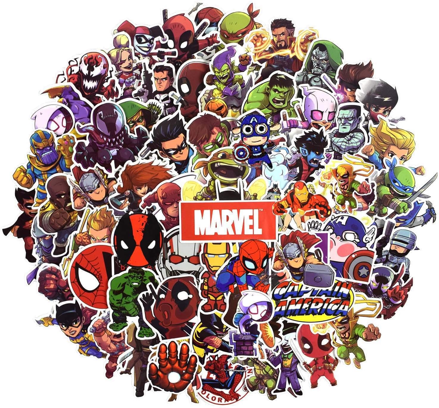 Laptop Sticker Pack 100 Pcs,Sanmatic Superhero Sticker Unique Cool Stickers Waterbottle Notebook Guitar Skateboard Travel Kid Teens Stickers