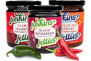 Jenkins Jellies Hot Pepper Jelly Trio - Apricot, Cranberry, & Boysenberry - Sweet & Spicy Jelly - Gluten Free, Vegan Pepper Jam - Use as a Glaze or Dipping Sauce - All Natural & USA Made - 3 x 11 Oz
