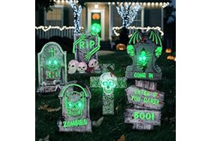 CHAOHUA Halloween Decorations 6 Pack Outdoor Glowing Tombstones, Halloween Tombstone Decoration with 10 LED Light Beads, Horror Yard Sign, Suitable for Cemetery Garden Lawn Party Decoration