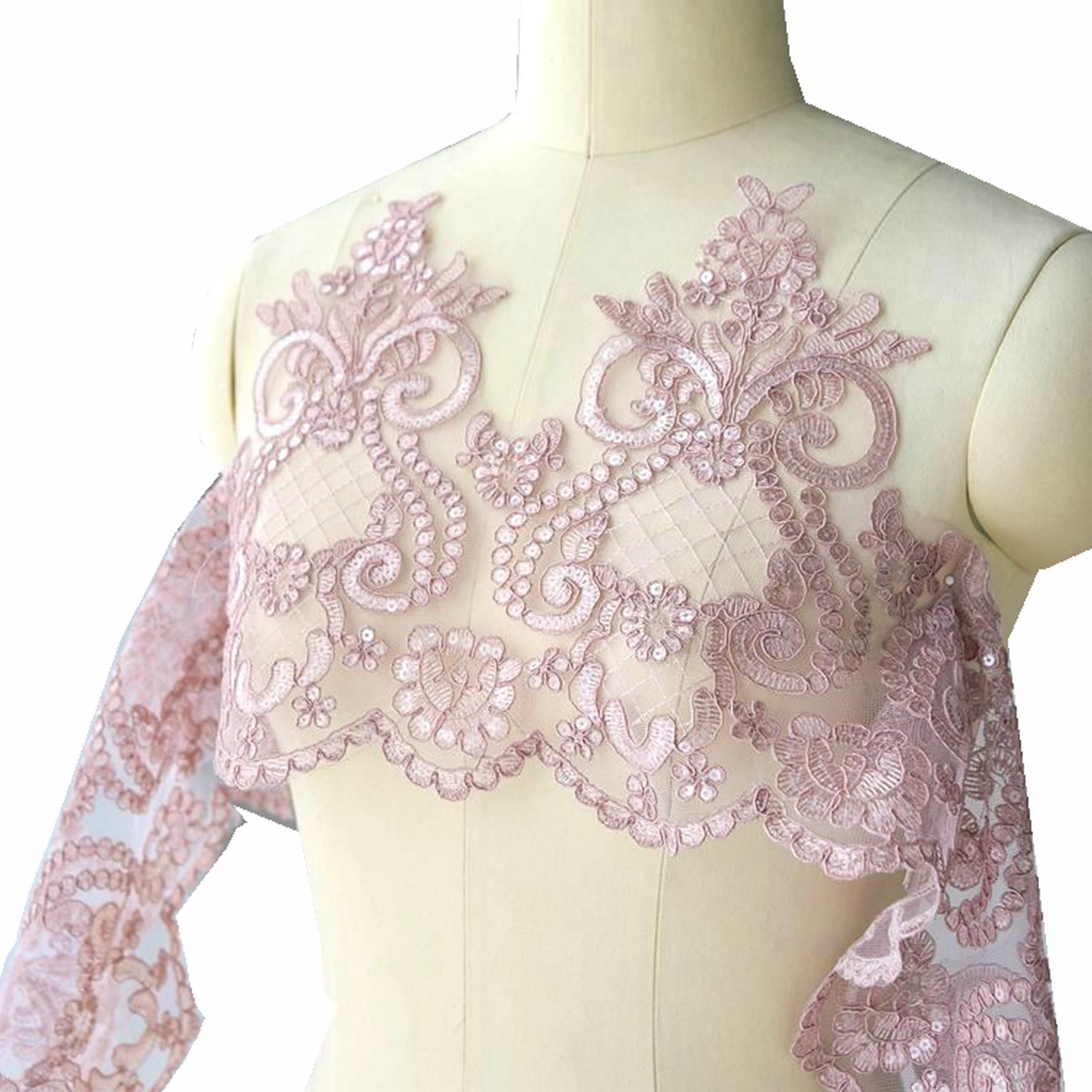 Photo 1 of 1 Yard Lace Fabric Accessories Wedding Dress Veil Headdress DIY Handmade Jewelry Car Bone Flower Sequins Lace Trim (Cameo Brown)