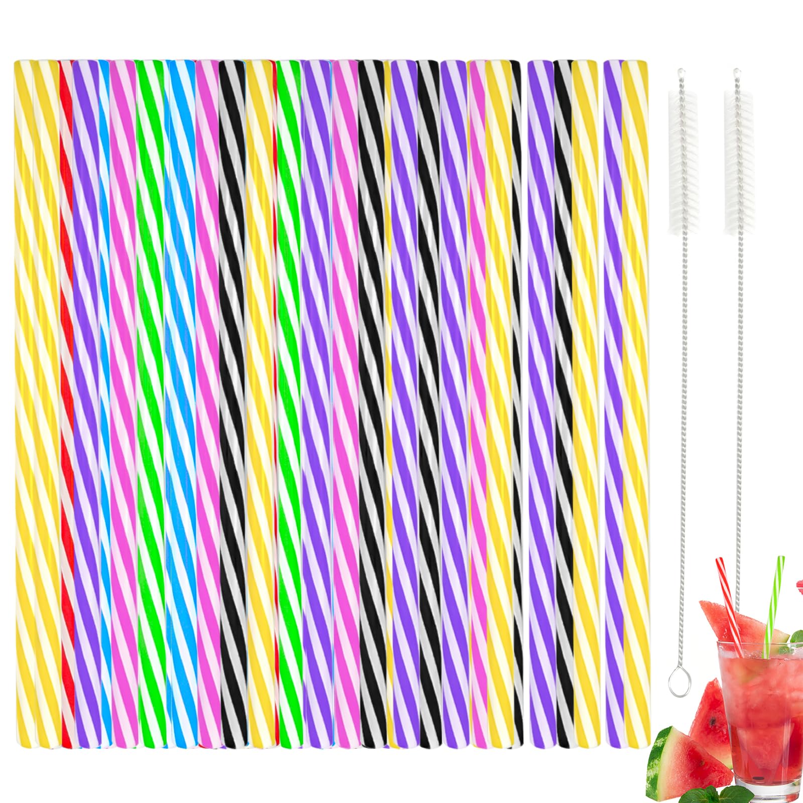 60 PCS Reusable Plastic Straws, Colorful Reusable Straw with 2 Straw Cleaner Brush, Hard Straws Drinking Straws, Dishwasher Safe, can be Used 100+ Times, L 23cm × D 6.3mm