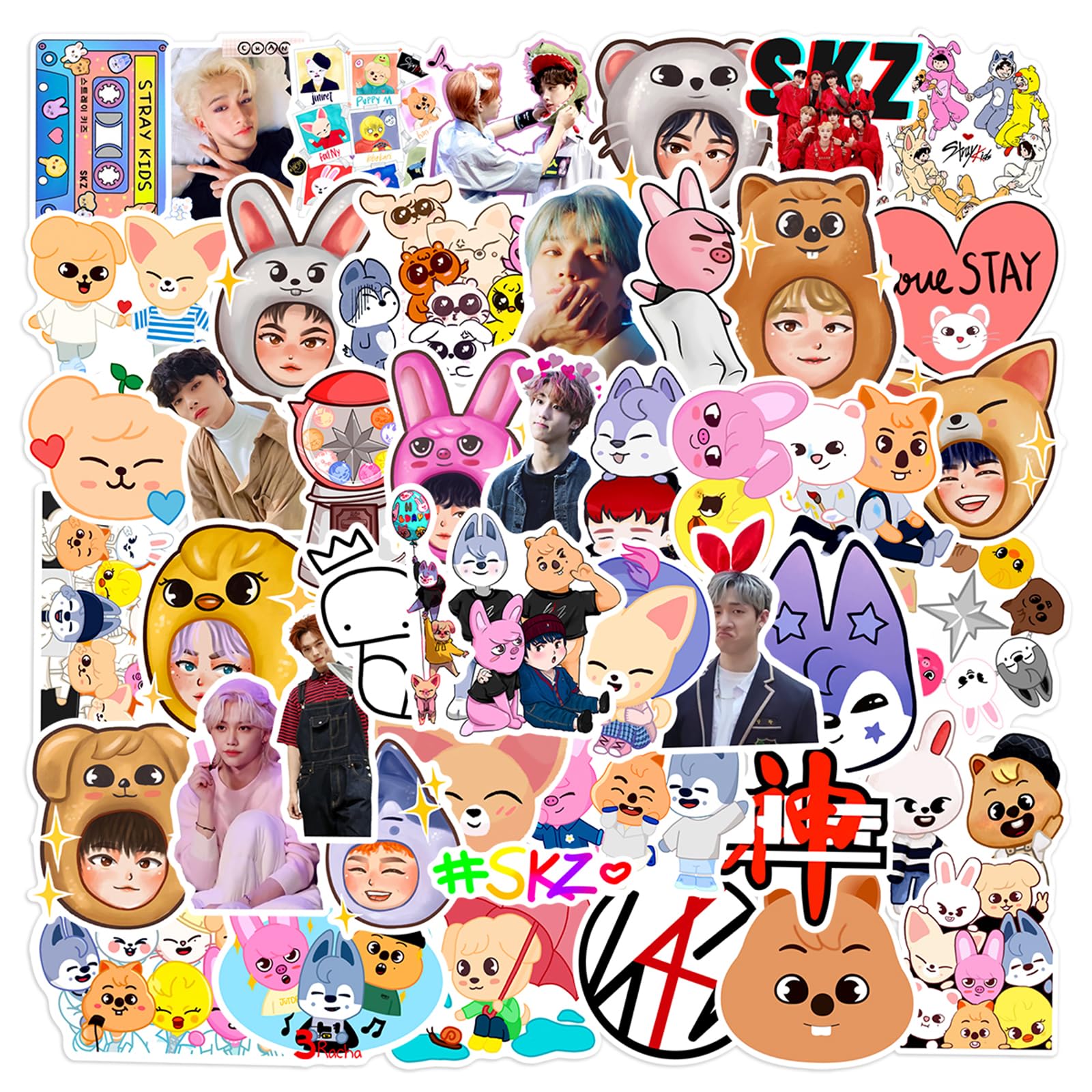 50pcs Stray Kids Stickres for Kids Teens Korean Singer for Water Bottles Laptop Luggage Waterproof Vinyl Decals Reward Stickers (Black)