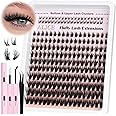 Fluffy Lash Clusters Kit with Bottom Lashes Lash Extensions Kit Wispy Volume Cluster Eyelash Extension Kit CD Curl 6-18mm Individual Lashes Kit Bond and Seal DIY at Home by ALICE