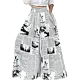 WDIRARA Women's Newspaper Print Wide Leg Pants Elastic Waist Loose Funky Letter Print Palazzo Pants