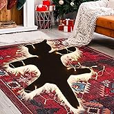 Light Up Fried Cat Rugs, Funny Christmas Area Rug with String Lights, Aunt Bethany’s Fried Pussycat from National Lampoon's Christmas Vacation, Christmas Decorations Carpet (Warm Light)