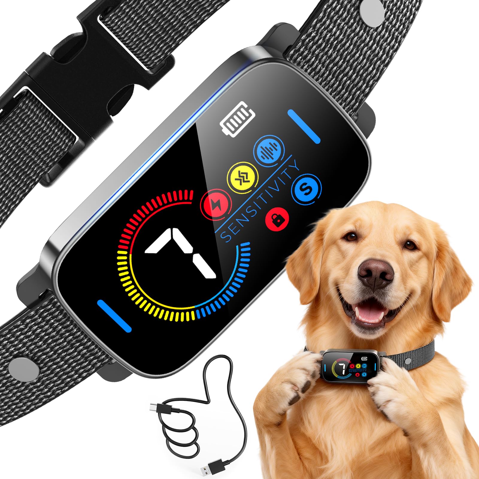 Photo 1 of Ultrasonic Bark Collar for Large Medium Small Dogs, Humane No Bark Collar with Beep & Vibration, Smart Barking Collar with 7 Adjustable Sensitivity Levels, Rechargeable Bark Collar for Dogs,Waterproof