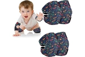 Prapiroon 2 Pairs Baby Knee Pads for Crawling Adjustable Knee Pads Toddler Crawler Knee Protector for Infant Girl Boy Crawling (Navy Spaceships)
