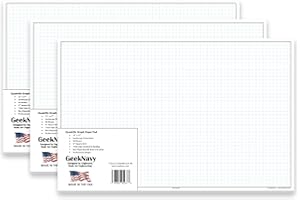 GeekNavy 11" x 17" Quadrille Graph Paper 50 Sheets Landscape - 0.25" 4x4 Square Grid, Blueprint, High Brightness, Border-Outlined, Large Drafting (3-Pack)