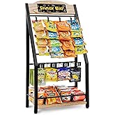 Pinzoveco Chip Rack Display Stand, 4 Tiers 20 Clips Snack Organizer, 4 Hanger Strips Hooks Snack Candy Countertop Organizer Snack Holder, Portable Retail Display Shelf for Store, Kitchen, Party