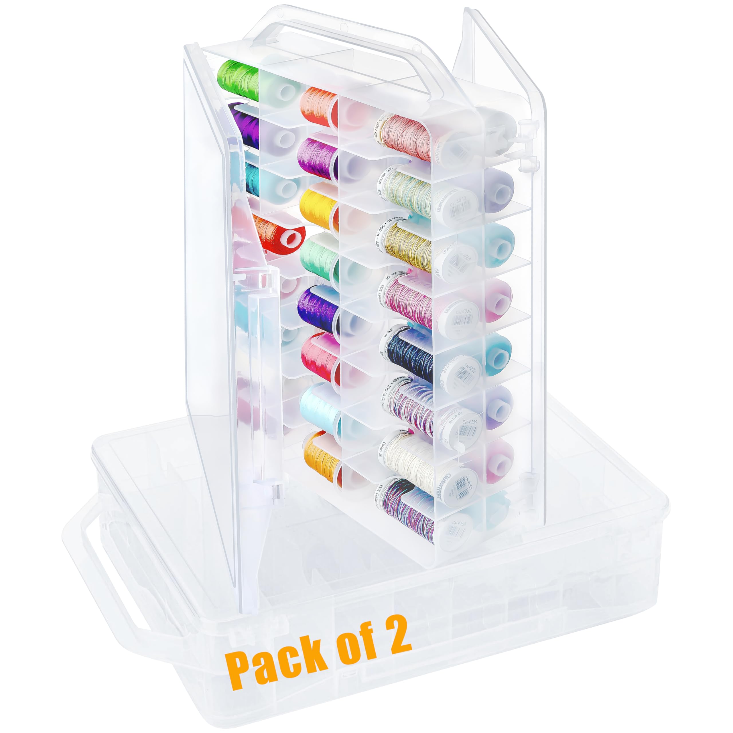 Photo 1 of New brothread Pack of 2 Double-Sided Sewing Organizers, Thread Storage Boxes with 2x46 Grids, Clear Organizer Boxes for Embroidery Sewing Thread, Embroidery Floss, Needle, Beads, Small Crafts,Toy Cars