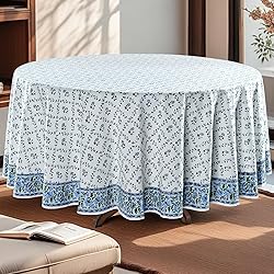 Ridhi Powder Blue 100% Cotton Round 60 Tablecloth