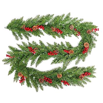Aufun Pvc 300cm Weihnachtskranz Für Tür Deko Außen Weihnachtsdeko Türkranz Weihnachten Garland Mit Roten Beeren Und Tannenzapfen Grün Pvc Mit Klein
