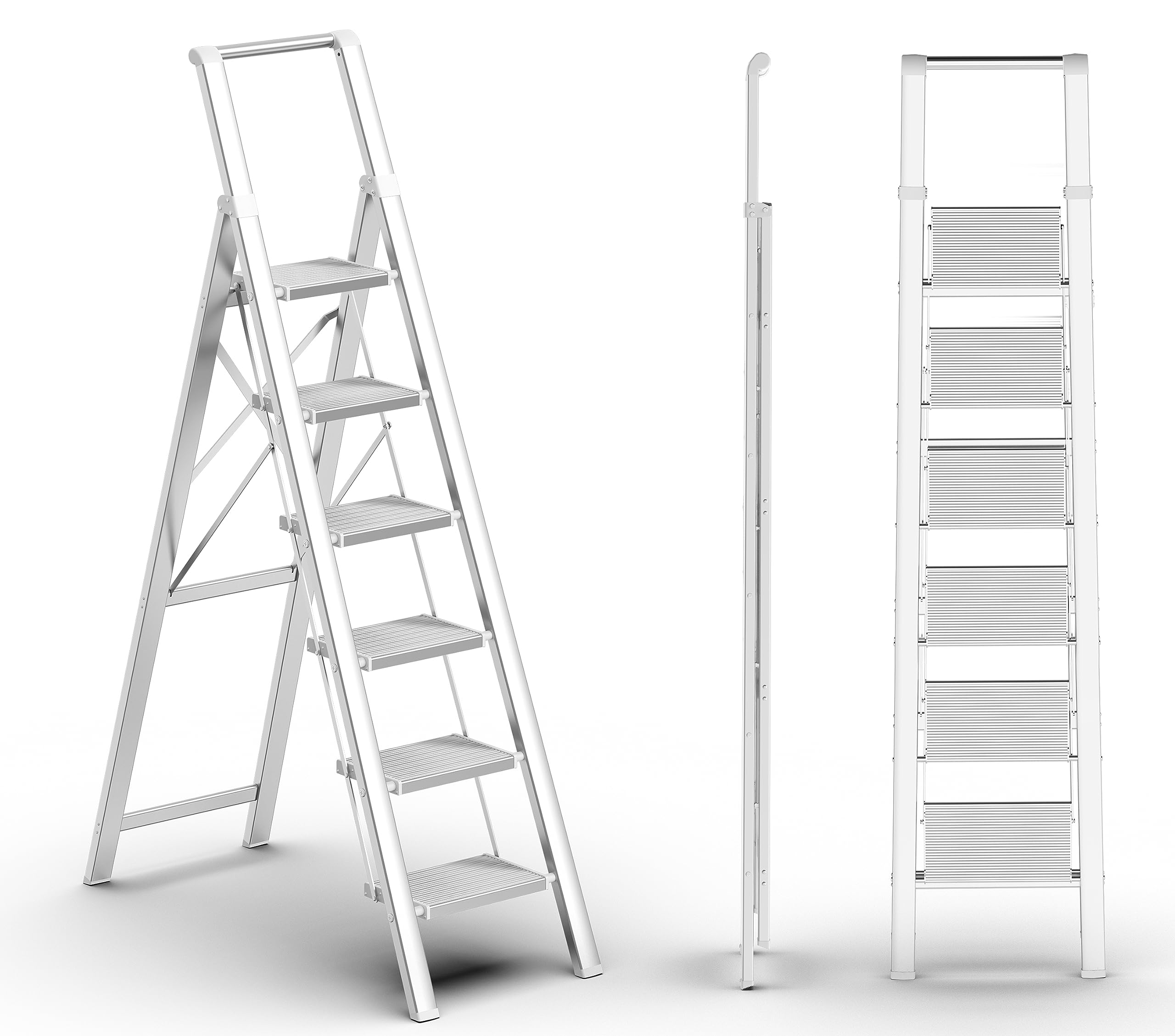 Photo 1 of (used) SOLADDER 6 Step Ladder, Folding Step Stool with Handgrip and Anti-Slip Wide Pedal, Portable Lightweight Aluminum Stepladder for Kitchen