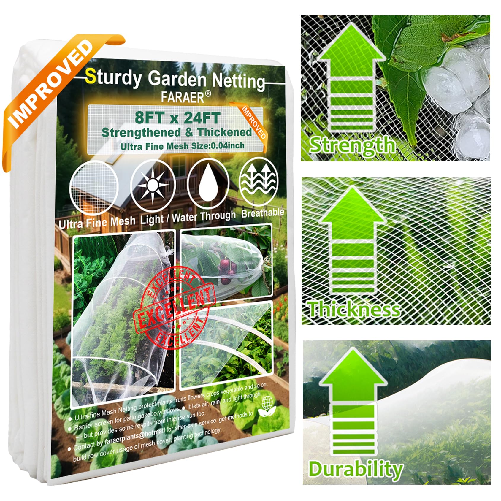 Photo 1 of Garden Pest Barrier Netting, Insect Barrier Net 8x24Ft Ultra Fine Protect Netting Thickened Mesh Net Plant Covers for Vegetable Plants Fruits Greenhouse Row Cover Raised Bed Barrier Screen Bugs Out