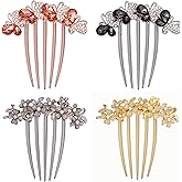 4 PCS Flower Rhinestones Hair Combs Accessories Wedding Crystal Opal Hair Side Combs Long Teeth Slide Hairpins Barrettes Clips Butterfly Hair Accessories for Women