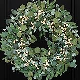 Bibelot 22 inch Artificial Spring/Summer Wreath for Front Door Evergreen Eucalyptus Decoration Wreath with Berries Home Party Indoor Outdoor All Season Decor