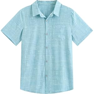 APTRO Boy's Short Sleeve Button Down Casual Shirts | Quick Dry, Breathable, Lightweight Fabric, Chest Pocket, Lapel Collar, W