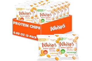 Whisps Cheese Crisps Parmesan & Cheddar Cheese | Protein Chips | Healthy Snacks | Protein Snacks, Gluten Free, High Protein, Low Carb Keto Food (0.63Oz, 12 Pack)