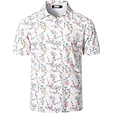 JOGAL Mens Golf Polo Shirts Short Sleeve Dry Fit Performance Moisture Wicking Printed Summer T-Shirt