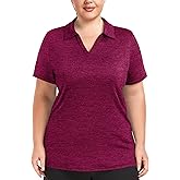 FOREYOND Plus Size Short Sleeve Polo for Women Golf Shirts Moisture Wicking Shirts Athletic Workout Tops 1XL-5XL