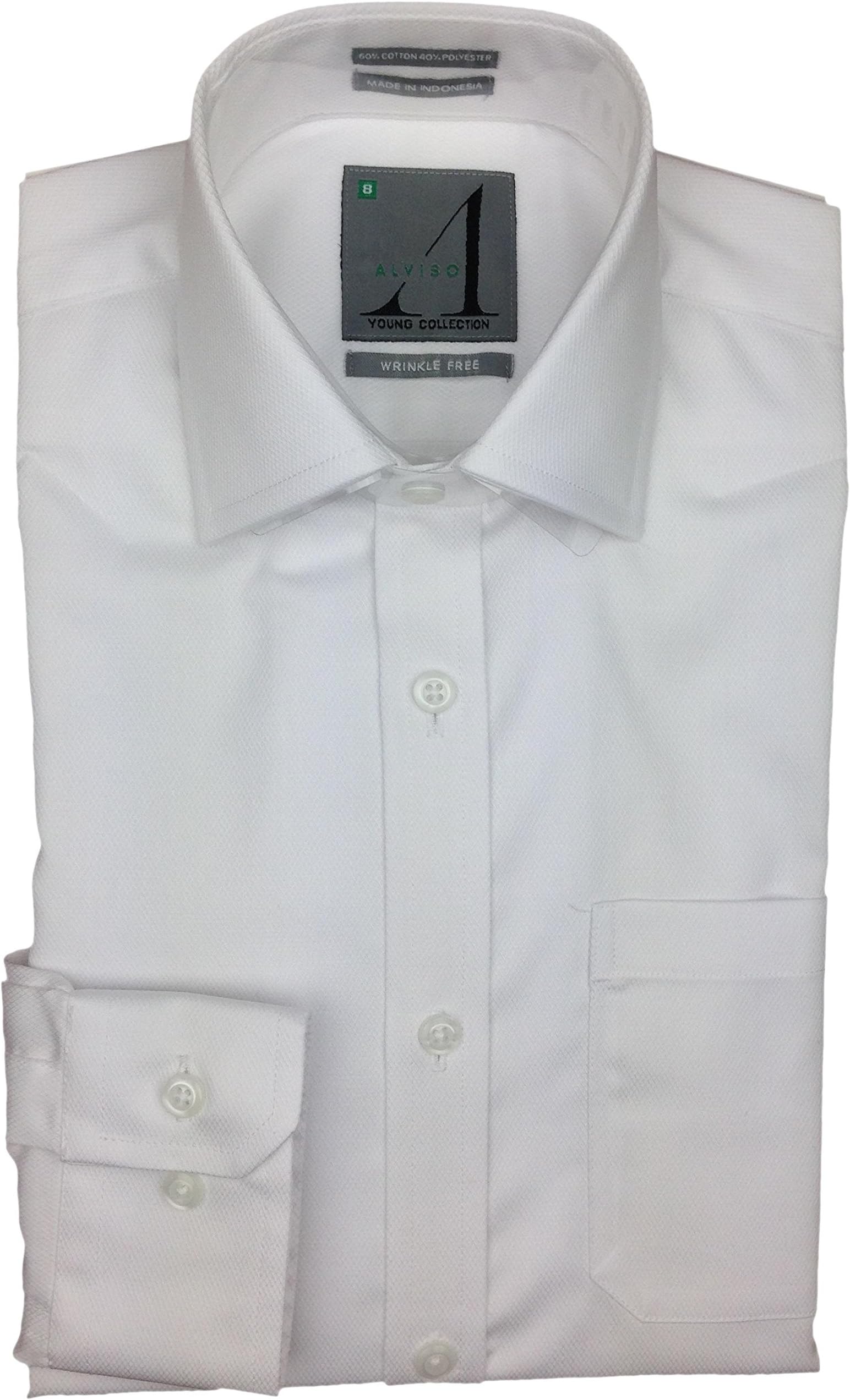 ALVISO Boys White Textured Long Sleeve Dress Shirt - 6148-BOBR - White, 4