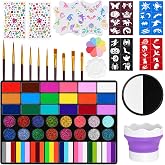 42 Color Face Painting Kit with B&amp;W Palette,Professional Non Toxic Water Activated Face Paint Palette with Stencils,Brushes,Gems&amp;Sponges,For Halloween, Christmas,Cosplay, Party, Carnival &amp; Festival
