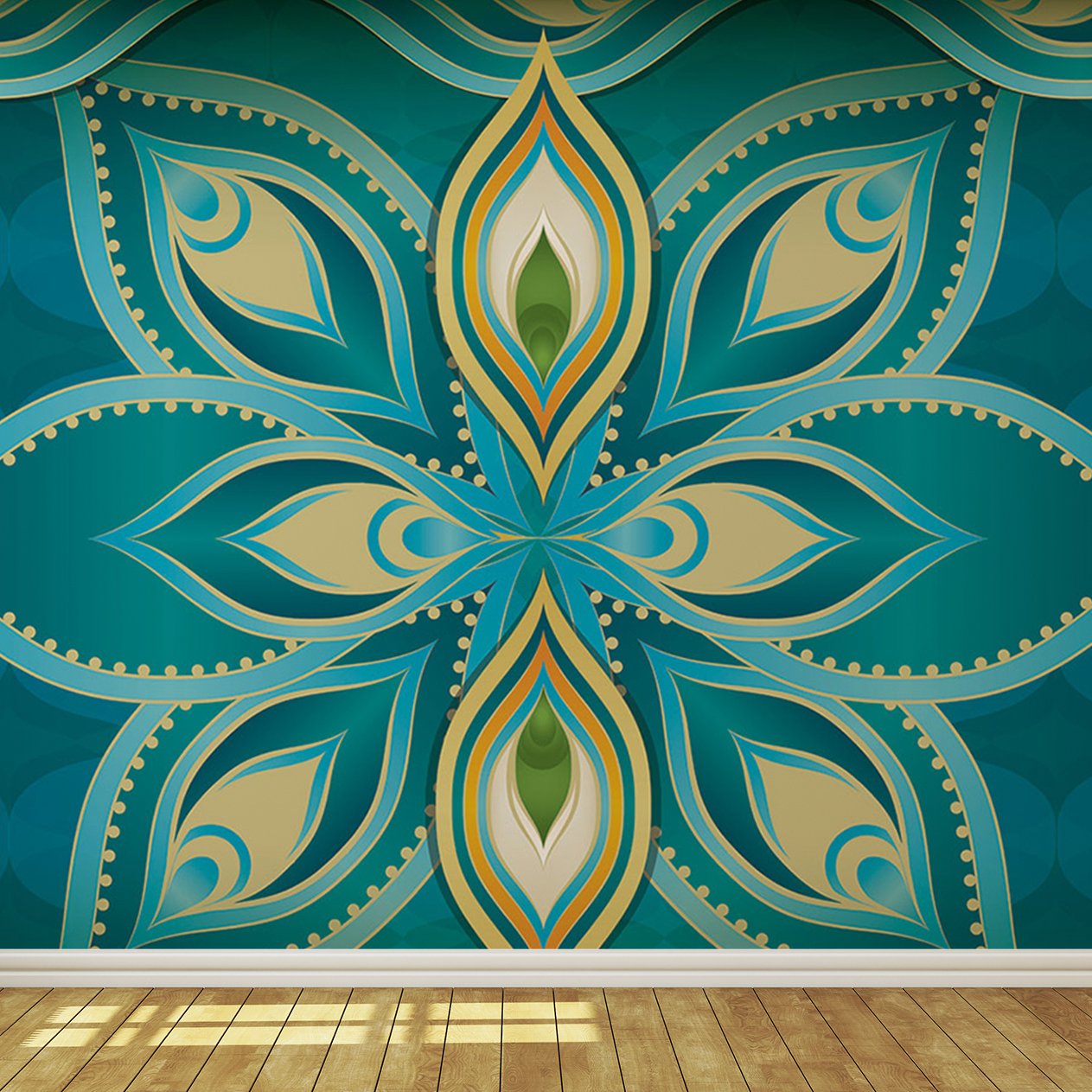 Blue Teal and Gold Exotic Indian Pattern Wallpaper Mural Amazon.co.uk DIY & Tools