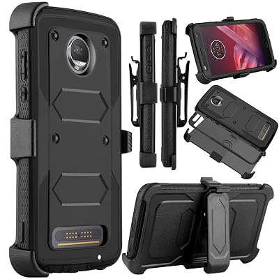 Venoro Moto Z2 Force Case, Moto Z2 Play Case, Heavy Duty Shockproof Full Body Protection Rugged Hybrid Case Cover with Swivel Belt Clip and Kickstand