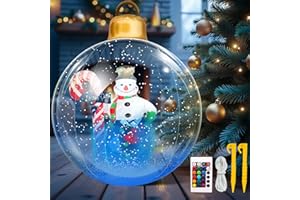 SINCETORE Christmas Inflatable Outdoor Decoration Ball, Giant 24 Inch Santa Claus Large Inflatable Ornaments with LED Light, Christmas Xmas Blow Up Ball for Yard Lawn Porch Tree Holiday Decor