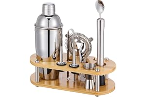 Cocktail Shaker Set Bartender Kit - 11 Pcs Bar Tool Set with Bamboo Stand & All Bar Accessories: Martini Shaker, Strainer,Jig