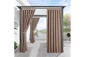 RYB HOME Outdoor Curtains for Porch - Blackout Waterproof Exterior Privacy Shades for Front Gazebo Garden Patio Door Garage, 