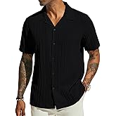 PJ PAUL JONES Men's Casual Button Down Shirts - Short Sleeve Summer Textured Beach Wrinkle-Free Shirts