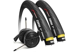 Fincci Set 700x23c Tires Road Bike with 2X Bicycle Inner Tubes 700c - Racing 23-622 1mm Puncture Proof Bike Tires & 60mm Presta Tube - 700c Bike Tire for Folding, Touring, Gravel, E Bikes, Bicycle