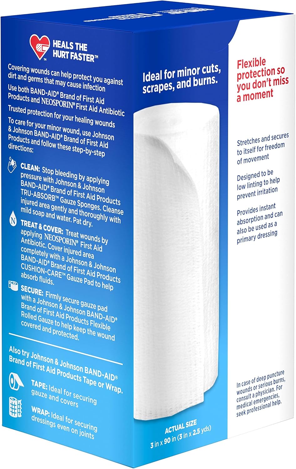 Bandaid First Aid 3 in X 2.5 yds Rolled Gauze 1 ct: Health & Personal Care