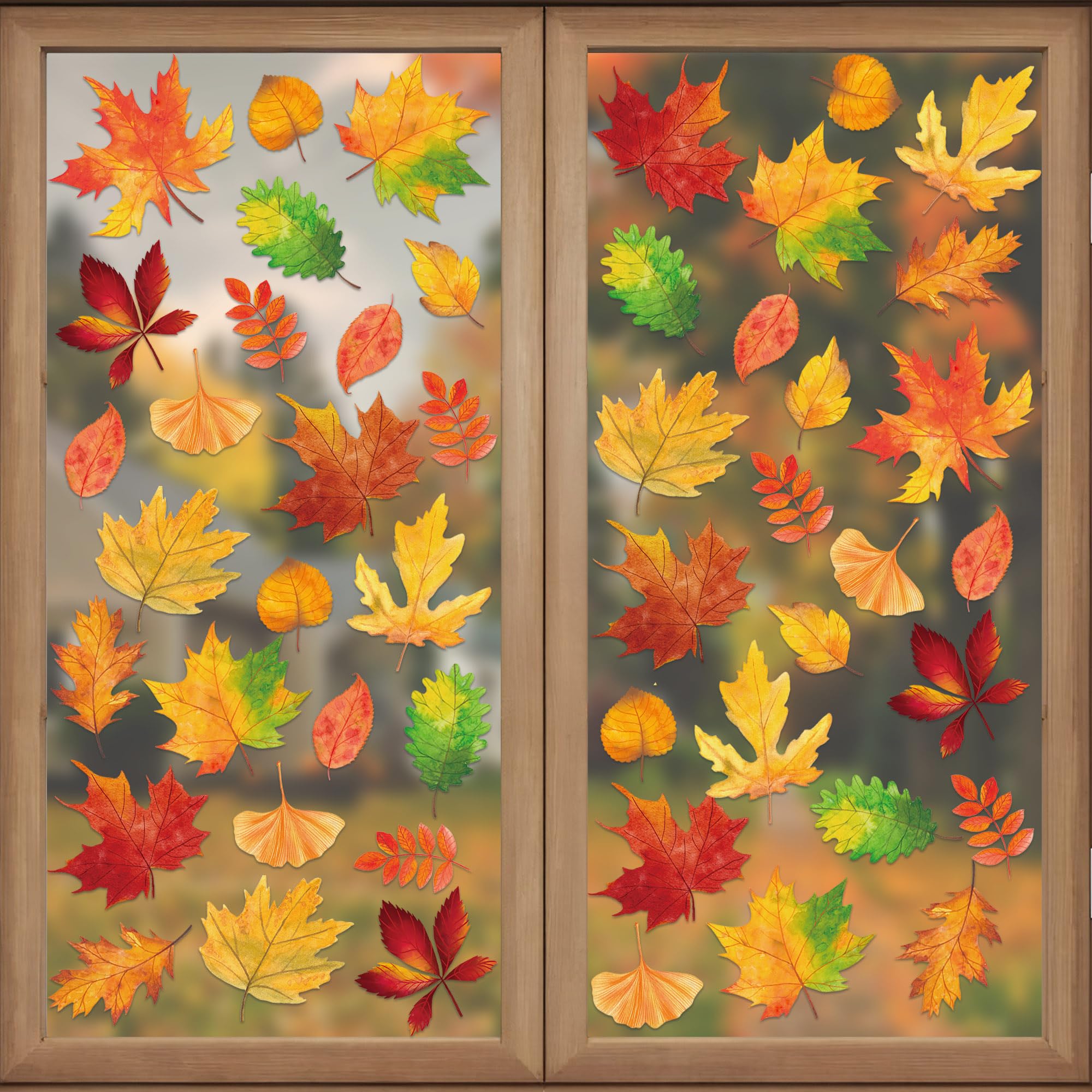 Photo 1 of 12 Sheets Fall Window Clings Fall Leaf Window Decals Thanksgiving Maple Leaf Windows Stickers Double-Sided Autumn Leaves Windows Decorations for Autumn Thanksgiving Harvest Home Office Glass Decor