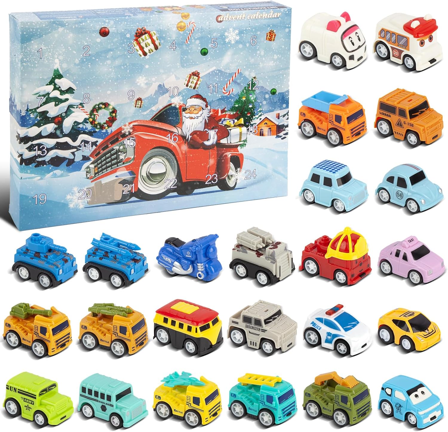 Advent Calendars - Advent Calendar 2023 for Kids, Christmas 24 Days Countdown Calendar Pull Back Car Toys, Set of 24 Mini Vehicles Advent Calendar for Boys, Party Favors Toys Xmas Gifts for Girls Age 1 2 3 4 Years Old