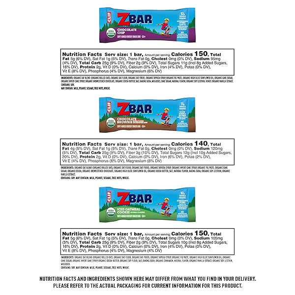 ZBAR – CHOCOLATE CHIP, ICED OATMEAL COOKIE, AND CHOCOLATE BROWNIE – VARIETY PACK – SOFT-BAKED ENERGY SNACK BARS – NON-GMO – 11-12G WHOLE GRAINS – USDA ORGANIC GRANOLA BARS (18 COUNT, MIX MAY VARY)