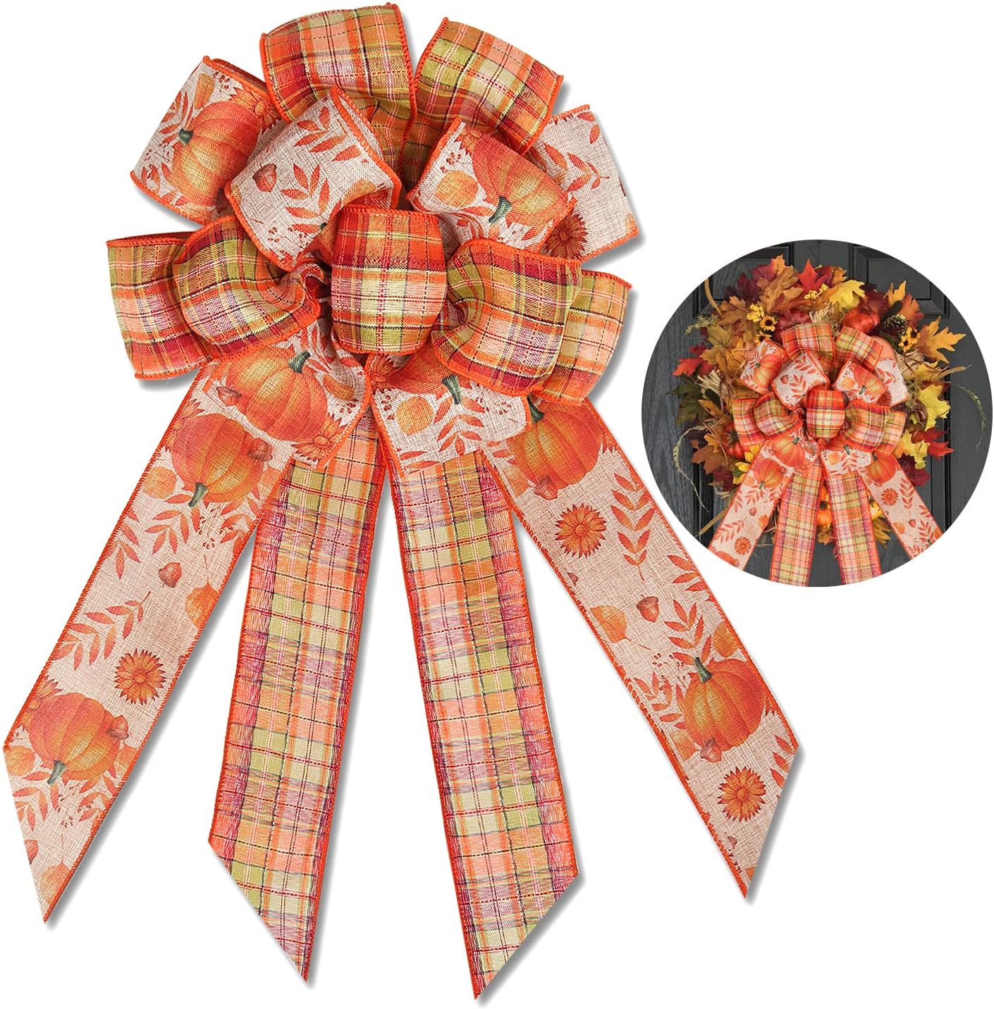 Bows & Ribbons - RECUTMS Fall Wreath Bow Thanksgiving Halloween Bows for Wreaths Fall Bow Decoration Orange Pumpkin Burlap Bows Fall Decor for Door Home Indoor Outdoor Decorations