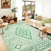 Yinhua Green 5x7 Rug for Living Room, Boho Washable Area Rugs Low-Pile, Soft Non-Slip Western Rug with Rubber Backing, Non-Sh