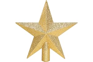 Annecy Christmas Tree Topper - 8" Gold Star Tree Topper, Glitter Shatterproof Christmas Tree Decoration