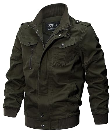 YYZYY Herren Klassisch Frühling Herbst Baumwolle Militär Jacken Freizeit Übergangs Bomber Jacke Mäntel Draussen Windbreaker H
