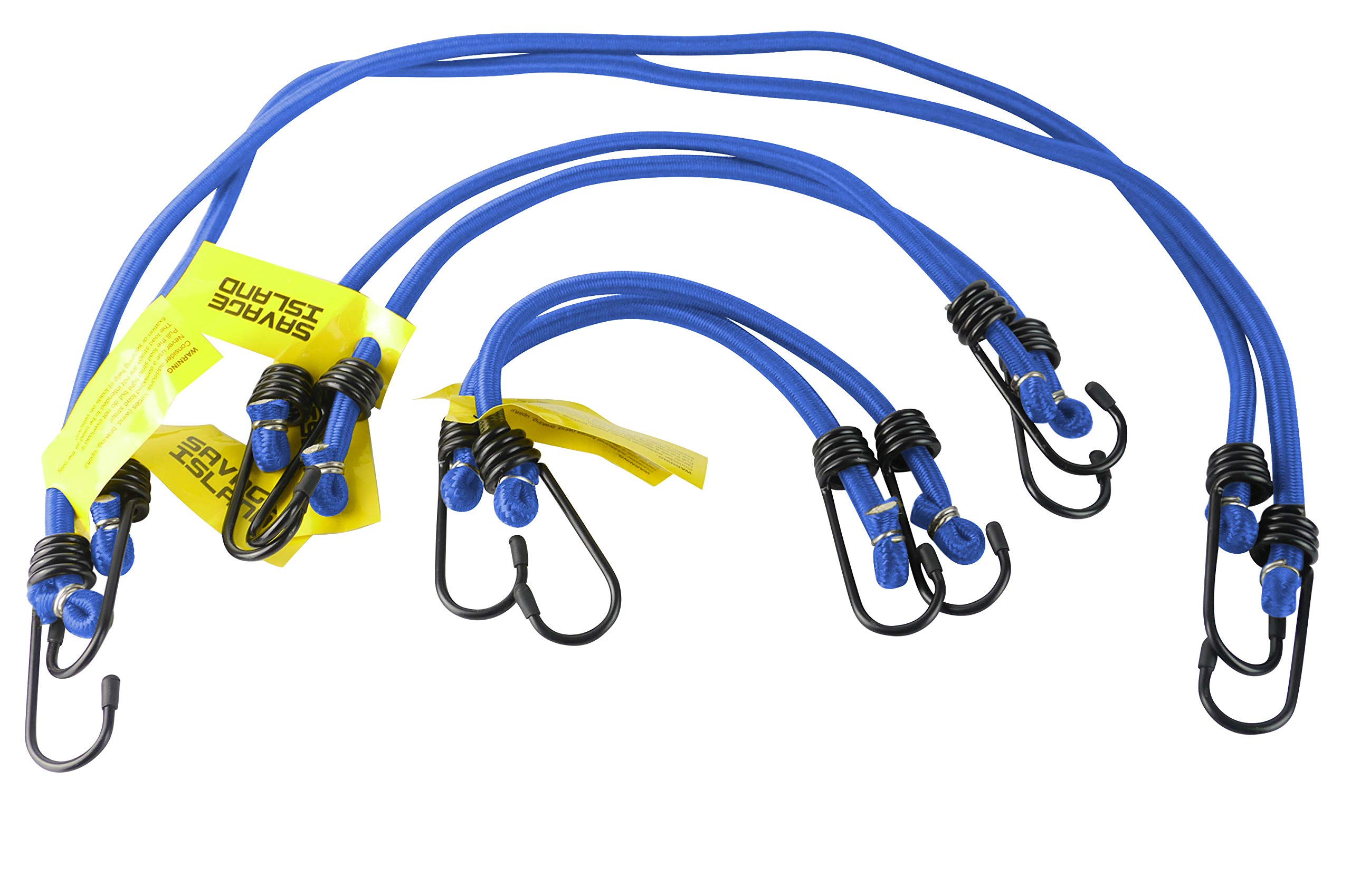 Savage Island Elasticated Bungees Cords Bungee Military Army Basha Straps Variety Pack - 2 x 12, 2 x 18 + 2 x 30 (Light Blue)