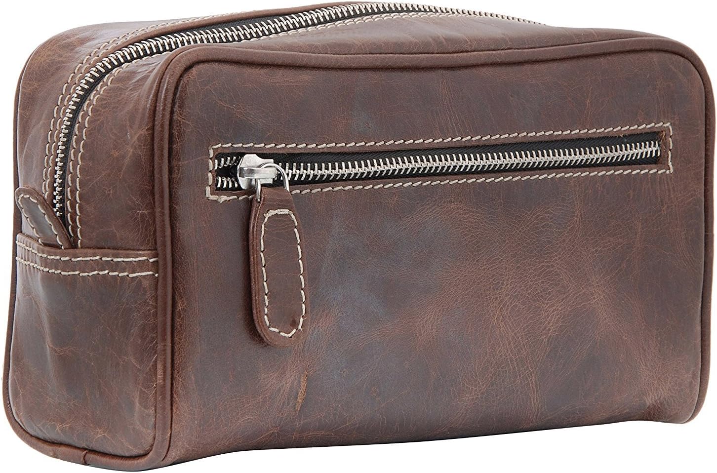 Silkroute Craft Leather Toiletry Bag For Men (Dopp Kit) featuring Travel Bottles (crunchy brown)